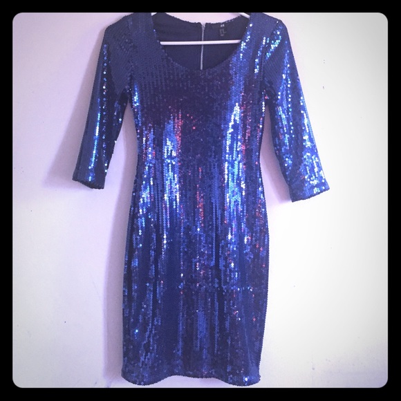 Blue sequined  cocktail dress.