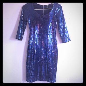 Blue sequined  cocktail dress.