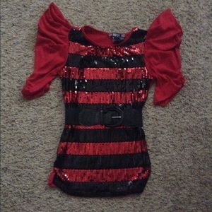 Red & Black Sequin Dress Shirt