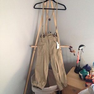 Beige High Waisted Pants w Suspenders
