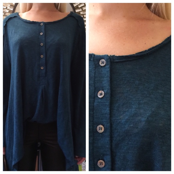🌲Buy 1 Get 1 Free🌲 Teal Button-up Henley - Picture 3 of 4