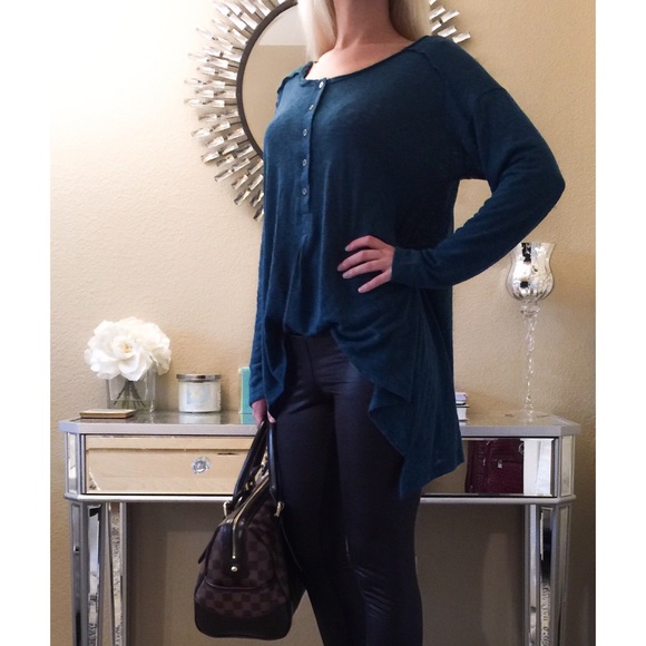 🌲Buy 1 Get 1 Free🌲 Teal Button-up Henley - Picture 2 of 4