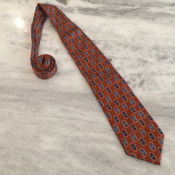Men's Geometric Orange Tie with Navy