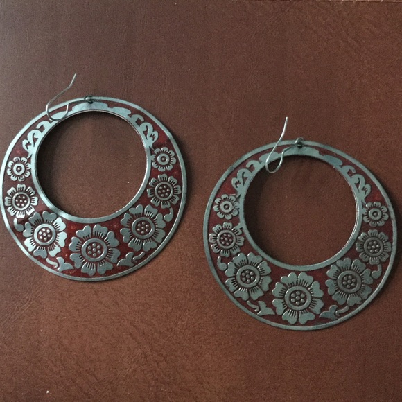 Metal Cranberry and Silver Earrings