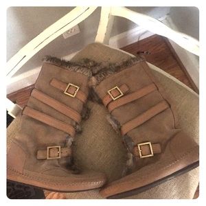 Tan Tory Burch fur boots