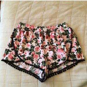 floral pom pom shorts
