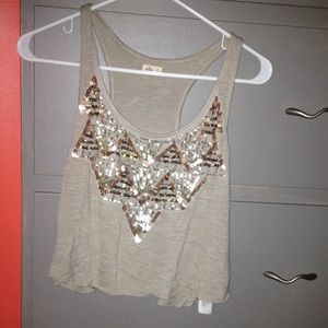 Cute Light Brown Sparkly Crop Top
