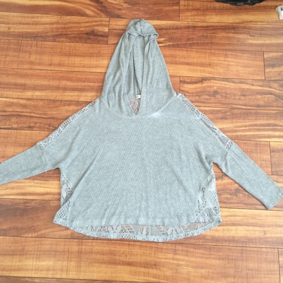 Adorable Grey Lace Cropped Sweater