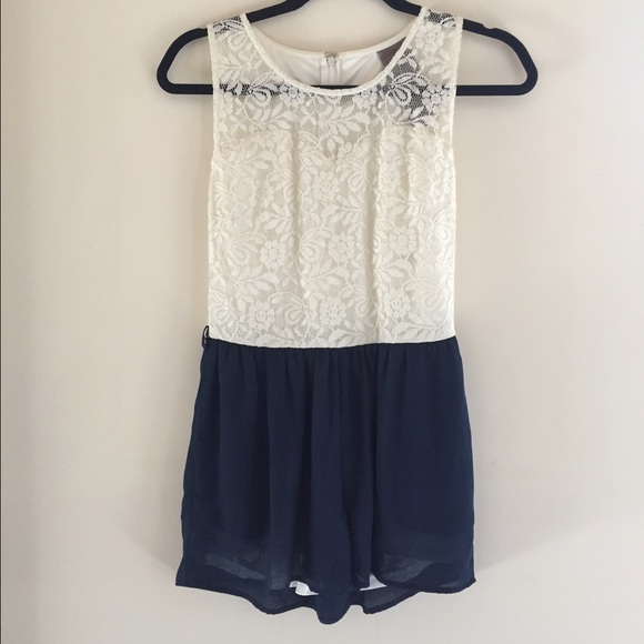 White Lace and Navy Romper