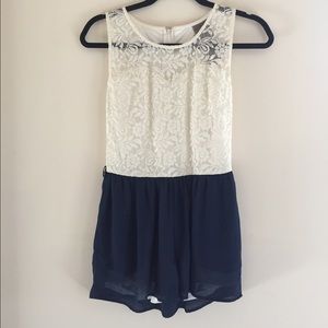 White Lace and Navy Romper