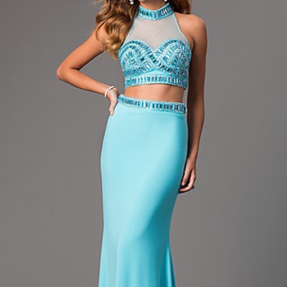 High neck, 2 piece prom dress