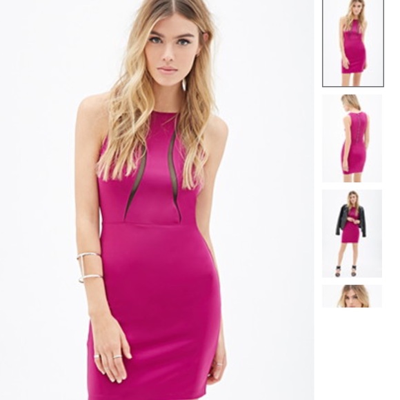 Magenta/Black Mesh-Paneled Bodycon Dress❗️
