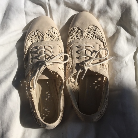 Beige Lace Slip On Shoes