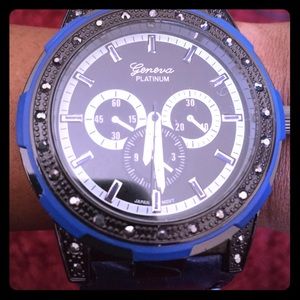 Geneva watch with blue leather strap
