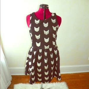 Cat Print Skater Dress