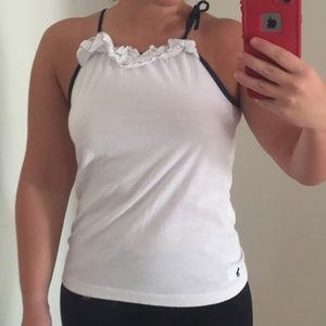 RALPH LAUREN White/Navy Girl's Ruffle Tank Size XL