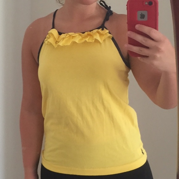 RALPH LAUREN Girls Yellow/Navy Ruffle Tank Size XL