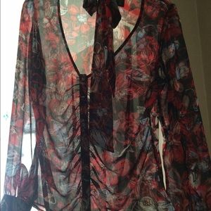 Red floral blouse