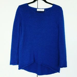 Oversized High-Low Cobalt Blue Knit Sweater