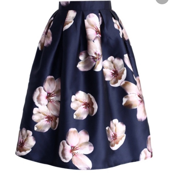 Navy floral flare skirt