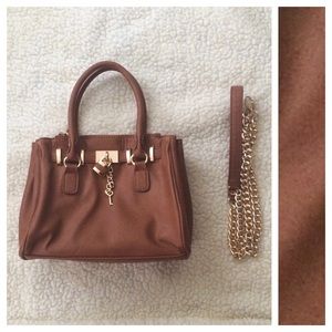 Cognac mini satchel crossbody bag.