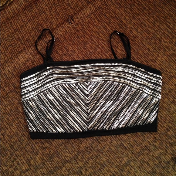 Brand new cute sequin black crop top! Size MEDIUM