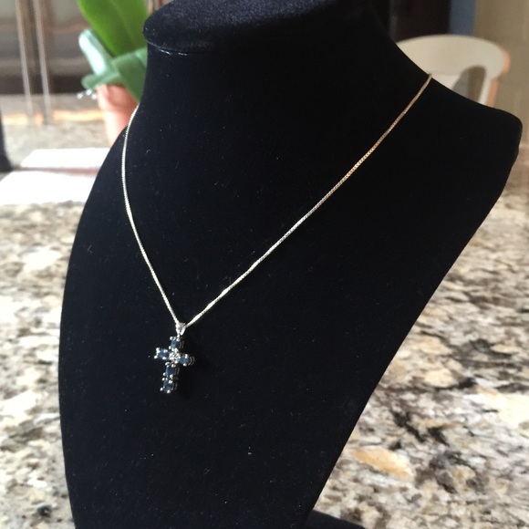 Navy Stone Cross Necklace - Picture 2 of 2