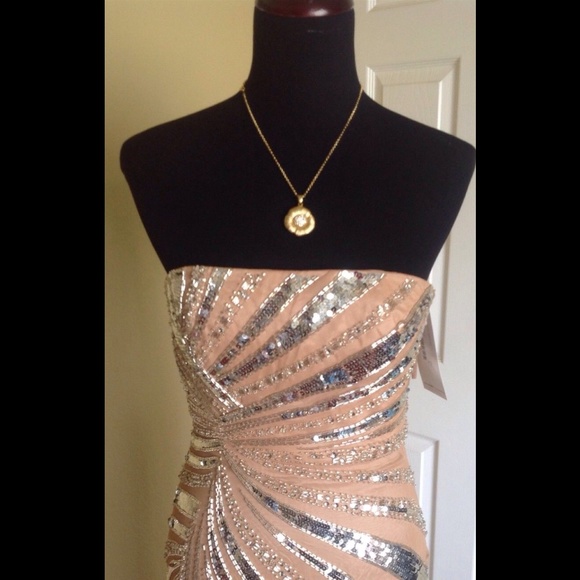 NEW SHERRI HILL NUDE SILVER GOWN DRESS SIZE 4 - Picture 2 of 4