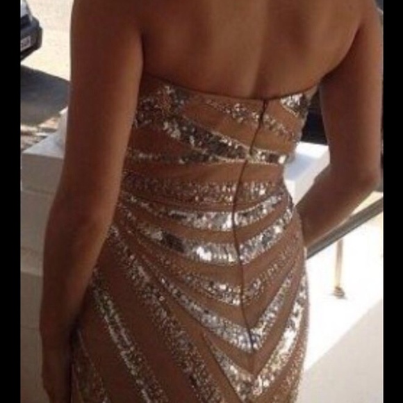 NEW SHERRI HILL NUDE SILVER GOWN DRESS SIZE 4 - Picture 4 of 4