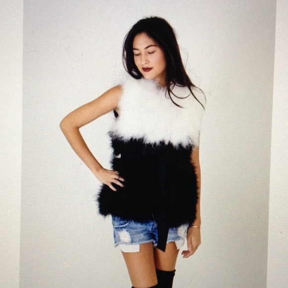 Super Soft Black & White Marabou Feather Vest