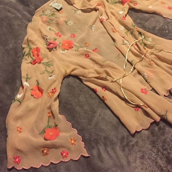 Anthropologie Tops - Nude sheer top with gorgeous embroidery