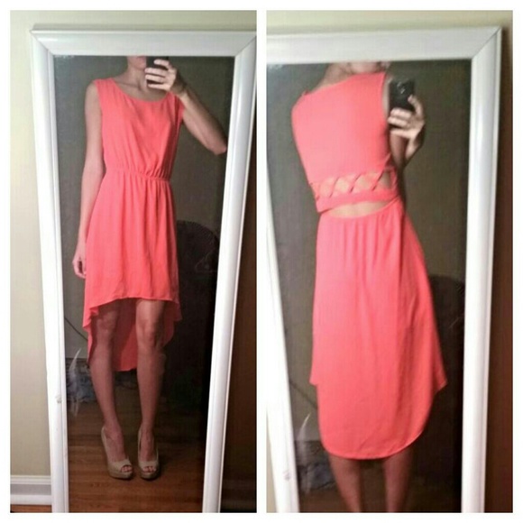 Coral high-low dress