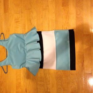 Blue white and black dress