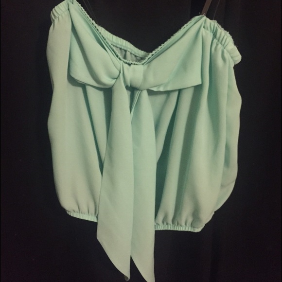 Strapless turquoise bow shirt