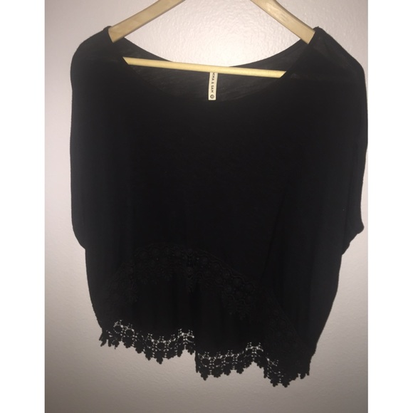 Black LF t shirt with lace detail at the bottom