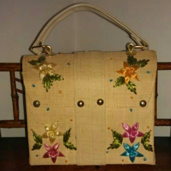 SOLD Vintage Philippines Straw Burlap Handbag - Picture 2 of 4
