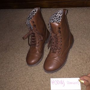 Brown cheetah combat boots