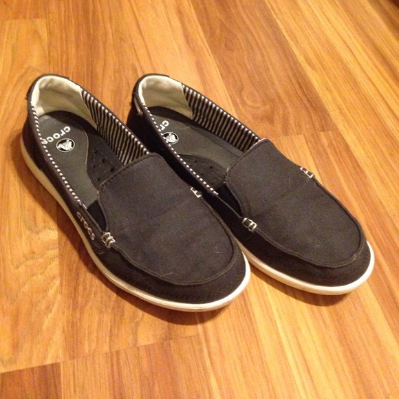 Black Canvas Crocs Boat Shoes