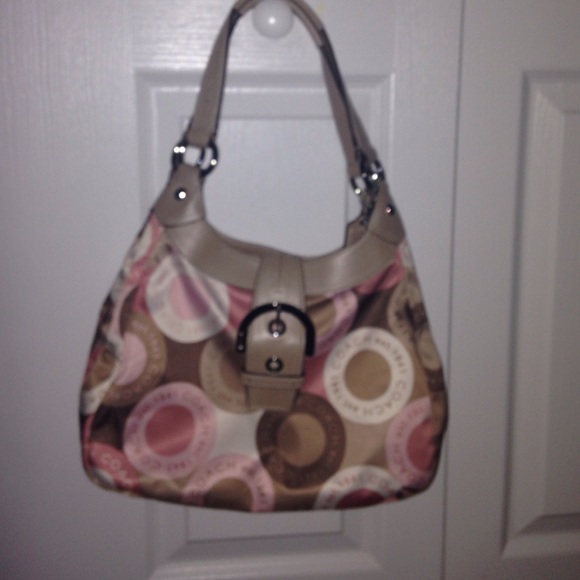Pink tan and white coach purse