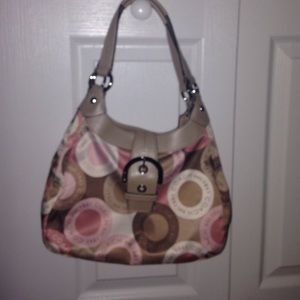 Pink tan and white coach purse