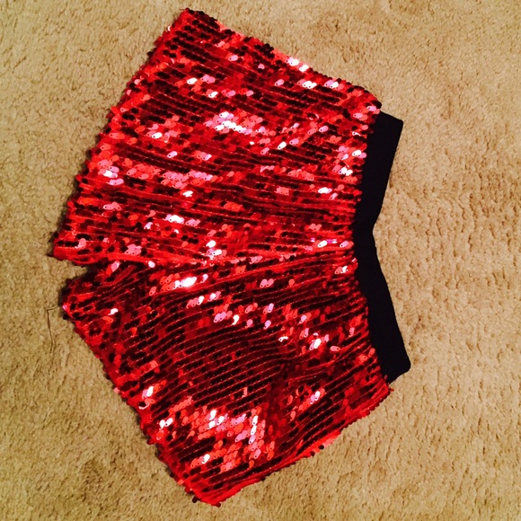Red sequin shorts