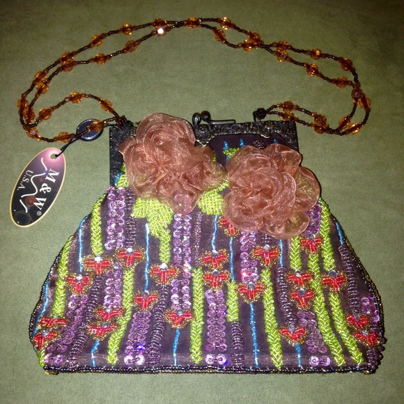 Beautiful Hand-Beaded Clutch w/ Beaded Straps
