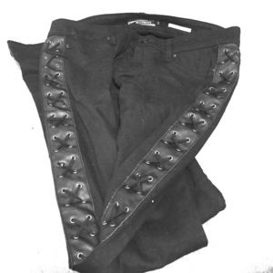 Leather looped side black jeans