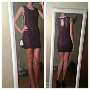 Black lace and pink dress
