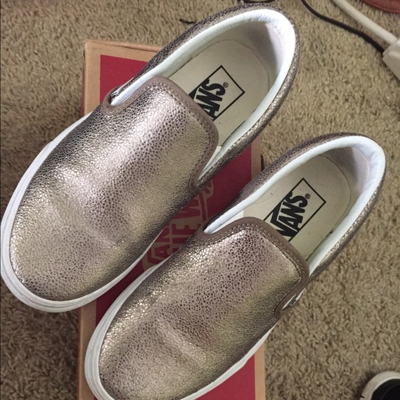 gold metallic slip on Vans
