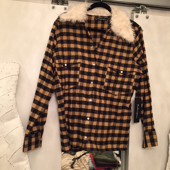SOLD YELLOW AND BLACK PLAID WITH FUR COLLAR