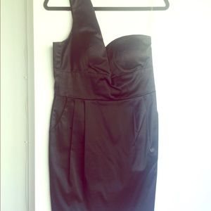 Black satin cocktail dress!