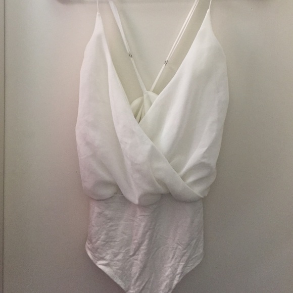 ASTR white deep plunge leotard