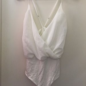 ASTR white deep plunge leotard