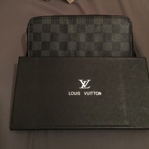 Black checkered double zip wallet